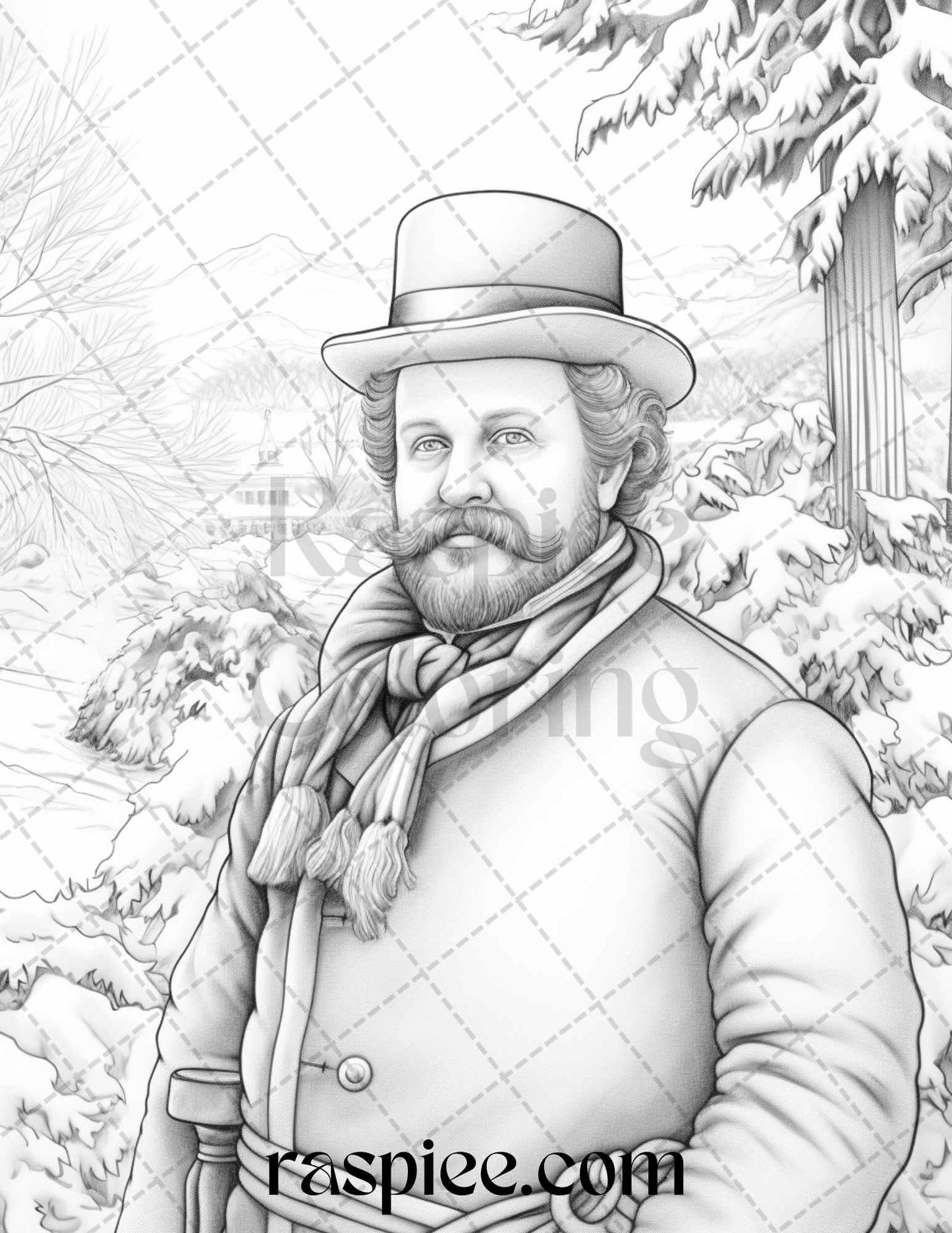 60 Victorian Winter Portrait Grayscale Coloring Pages Printable for Adults, PDF File Instant Download