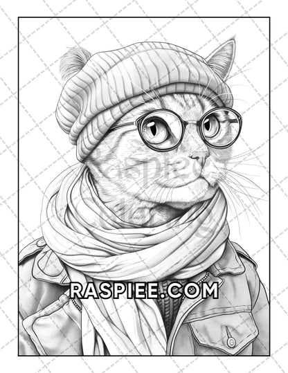 60 Cats Dressed Up Adult Coloring Pages Printable PDF Instant Download