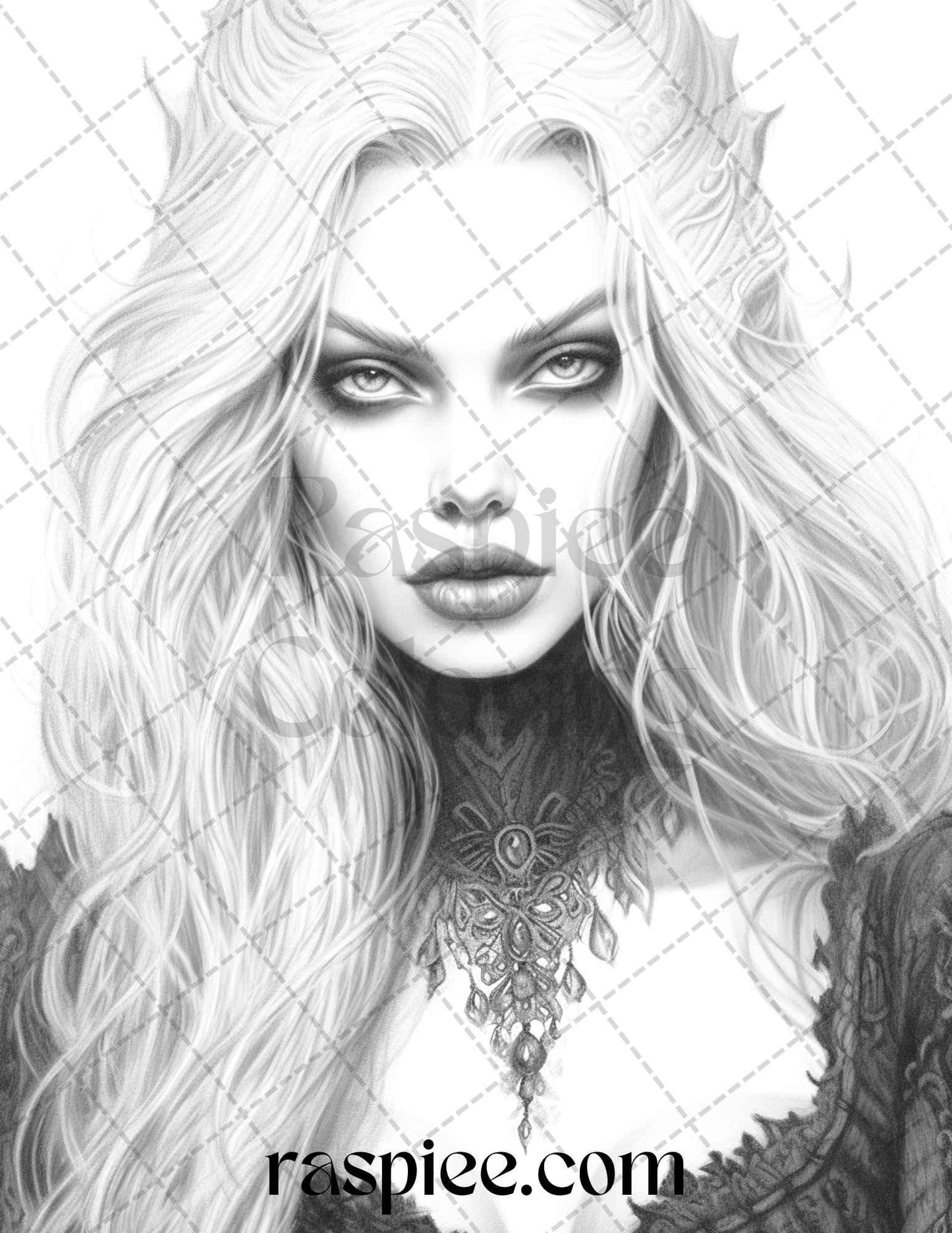 Bewitching Vampires Grayscale Coloring Pages Printable for Adults, PDF File Instant Download