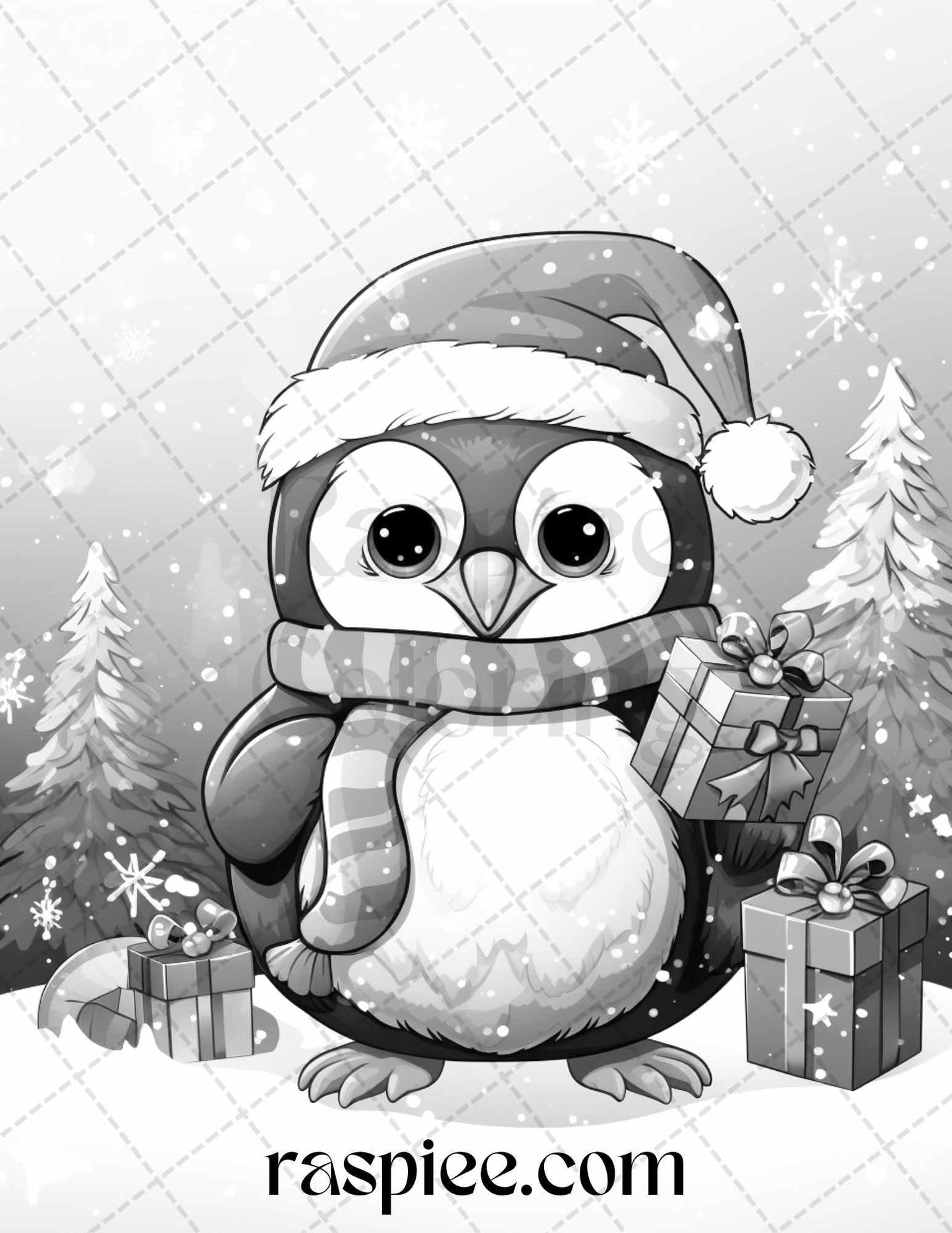 70 Christmas Critters Grayscale Coloring Pages Printable for Adults and Kids, PDF File Instant Download