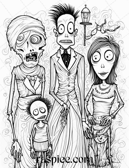 50 Monster Family Grayscale Coloring Pages Printable for Adults - Instant Download, Halloween Coloring Book, Fun and Spooky Designs