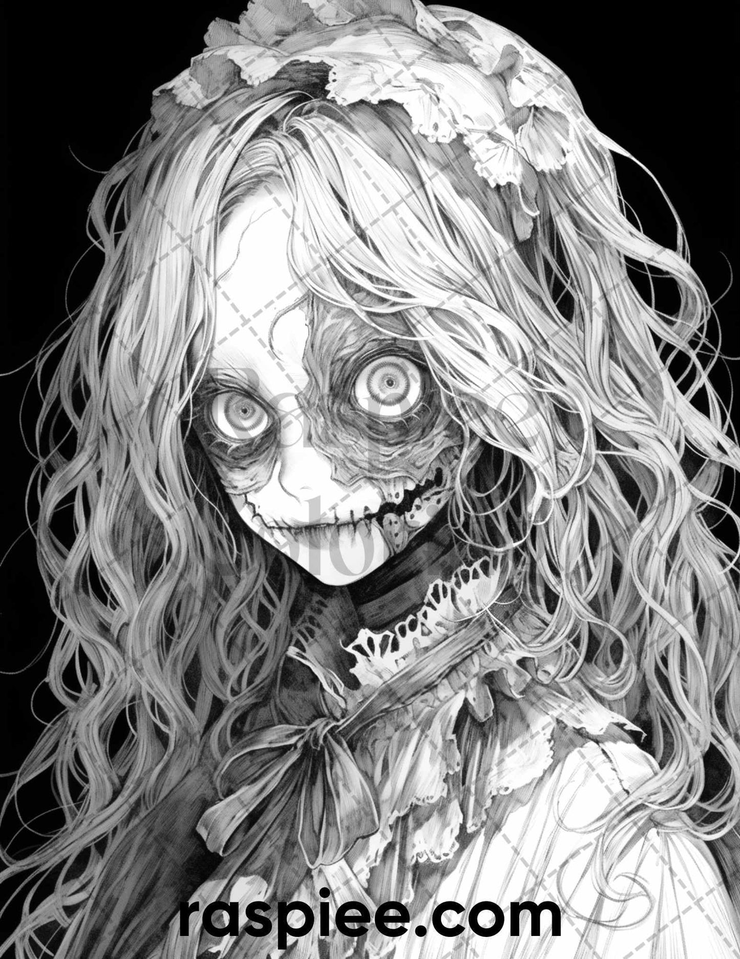 60 Horror Beauties Grayscale Coloring Pages Printable for Adults, PDF File Instant Download