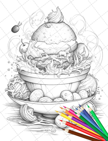 36 Sweet Desserts Coloring Pages Printable for Adults, Grayscale Coloring Page, PDF File Instant Download