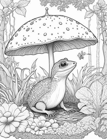 100 Mushroom Forest Coloring Pages Printable for Adults and Kids, Grayscale Coloring Book, Printable PDF File Instant Download