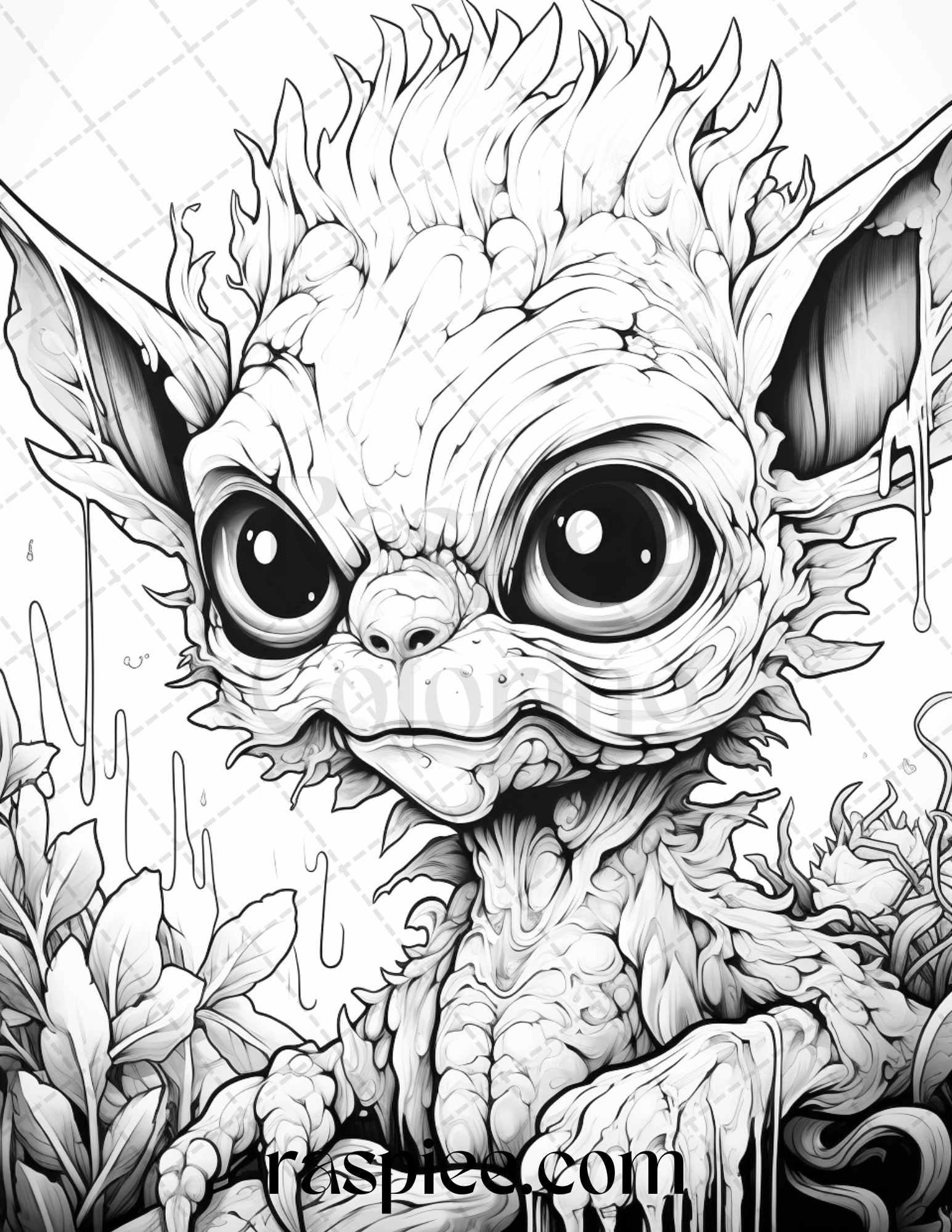 50 Halloween Scary Animals Grayscale Coloring Pages Printable for Adults, PDF File Instant Download