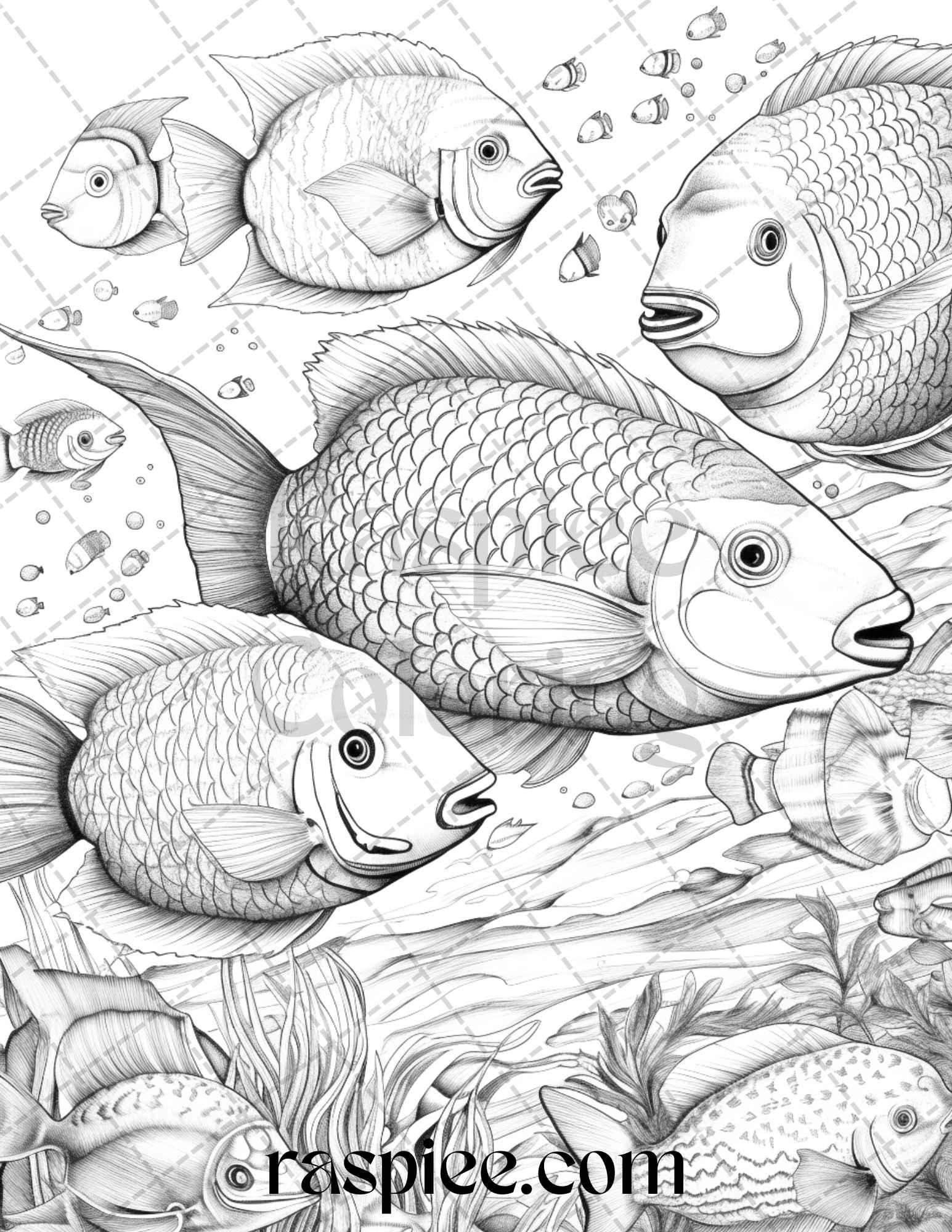 Ocean Life Grayscale Coloring Pages Printable for Adults Relaxation and Creativity, PDF File Instant Download