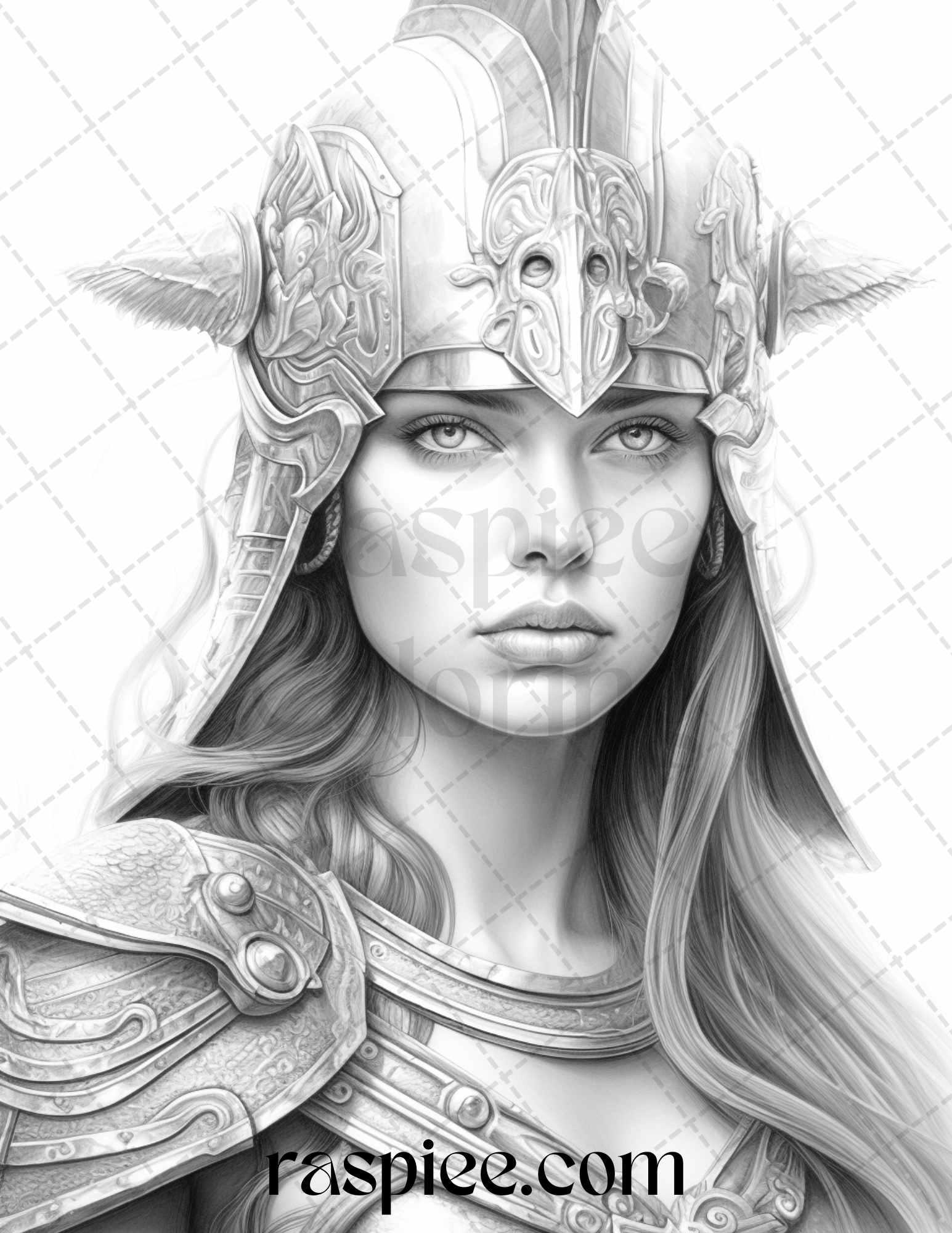 Greek Women Warriors Grayscale Coloring Pages for Adults, Printable PDF File Instant Download