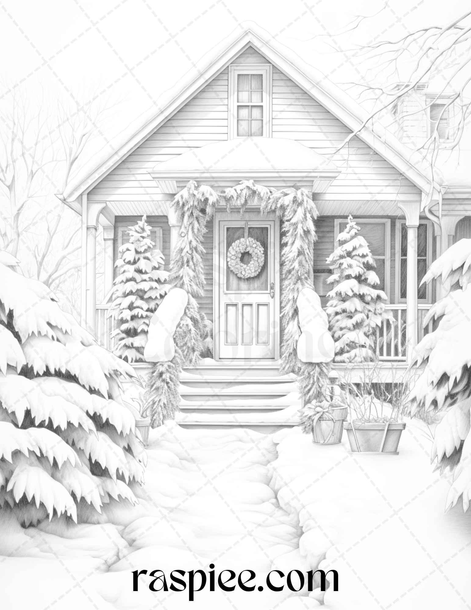 90 Merry Christmas Grayscale Coloring Pages Printable for Adults, PDF File Instant Download