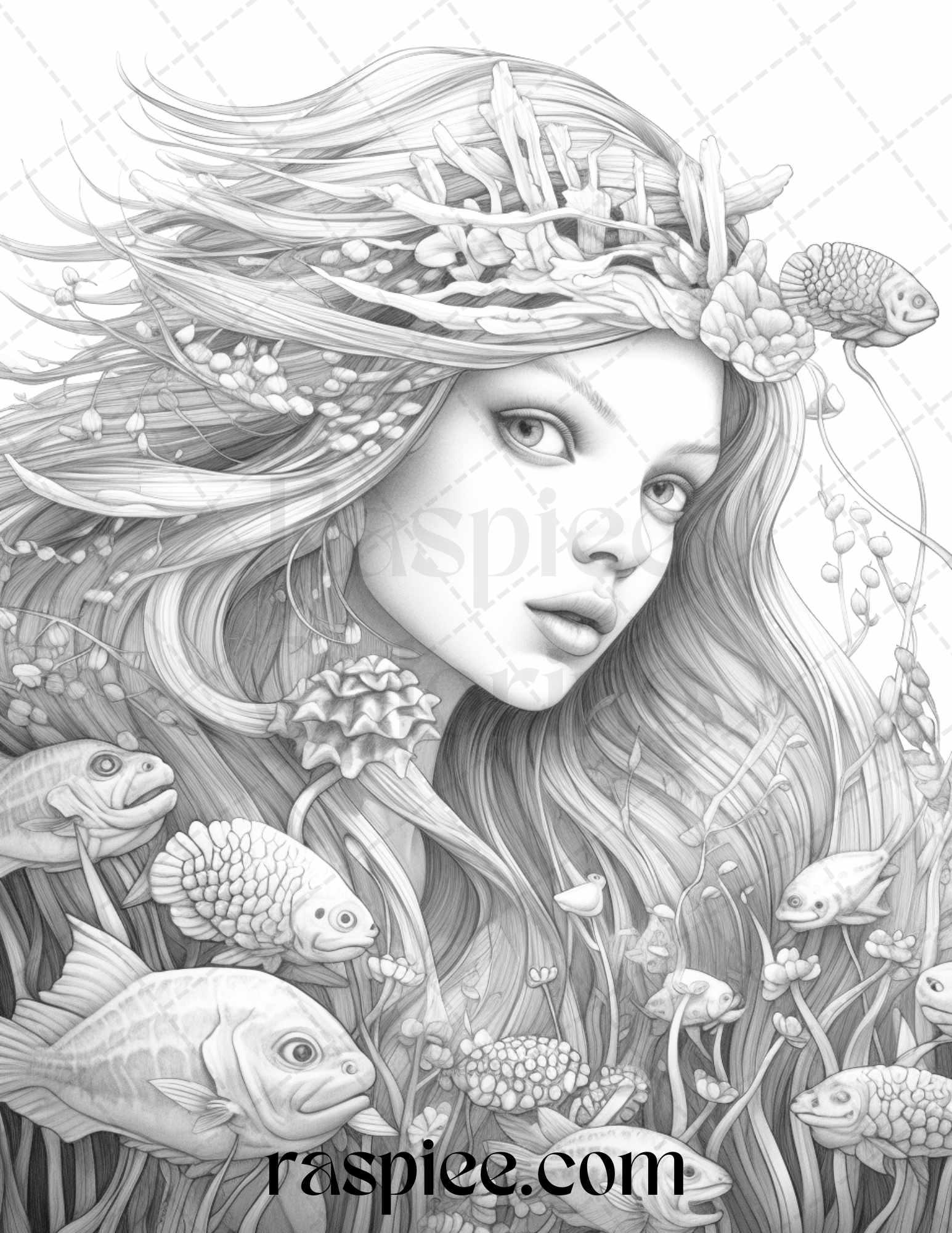 Mystical World Grayscale Coloring Pages Printable for Adults, Enchanting Fantasy Designs, PDF File Instant Download