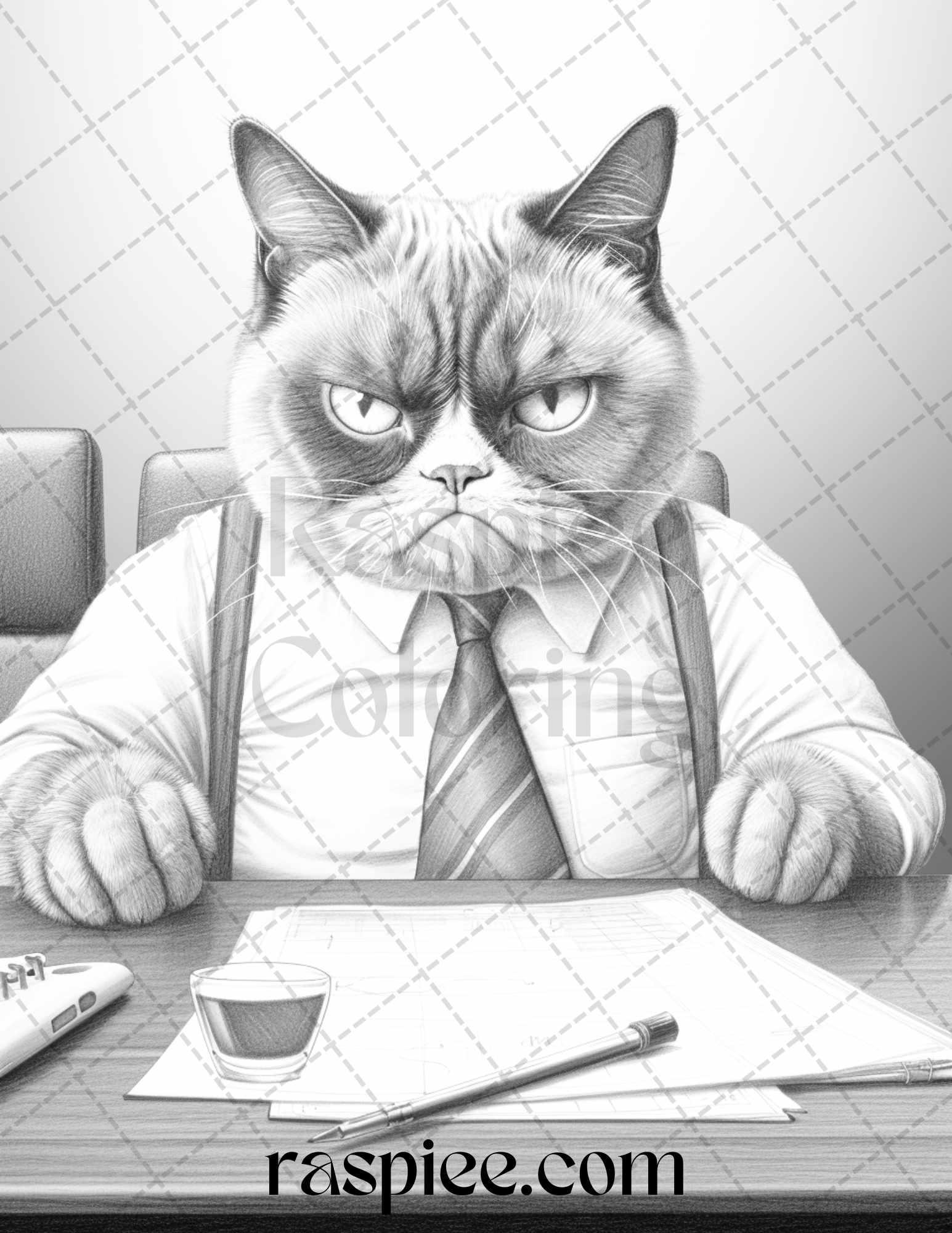 50 Grumpy Cat Grayscale Coloring Pages Printable for Adults, PDF File Instant Download