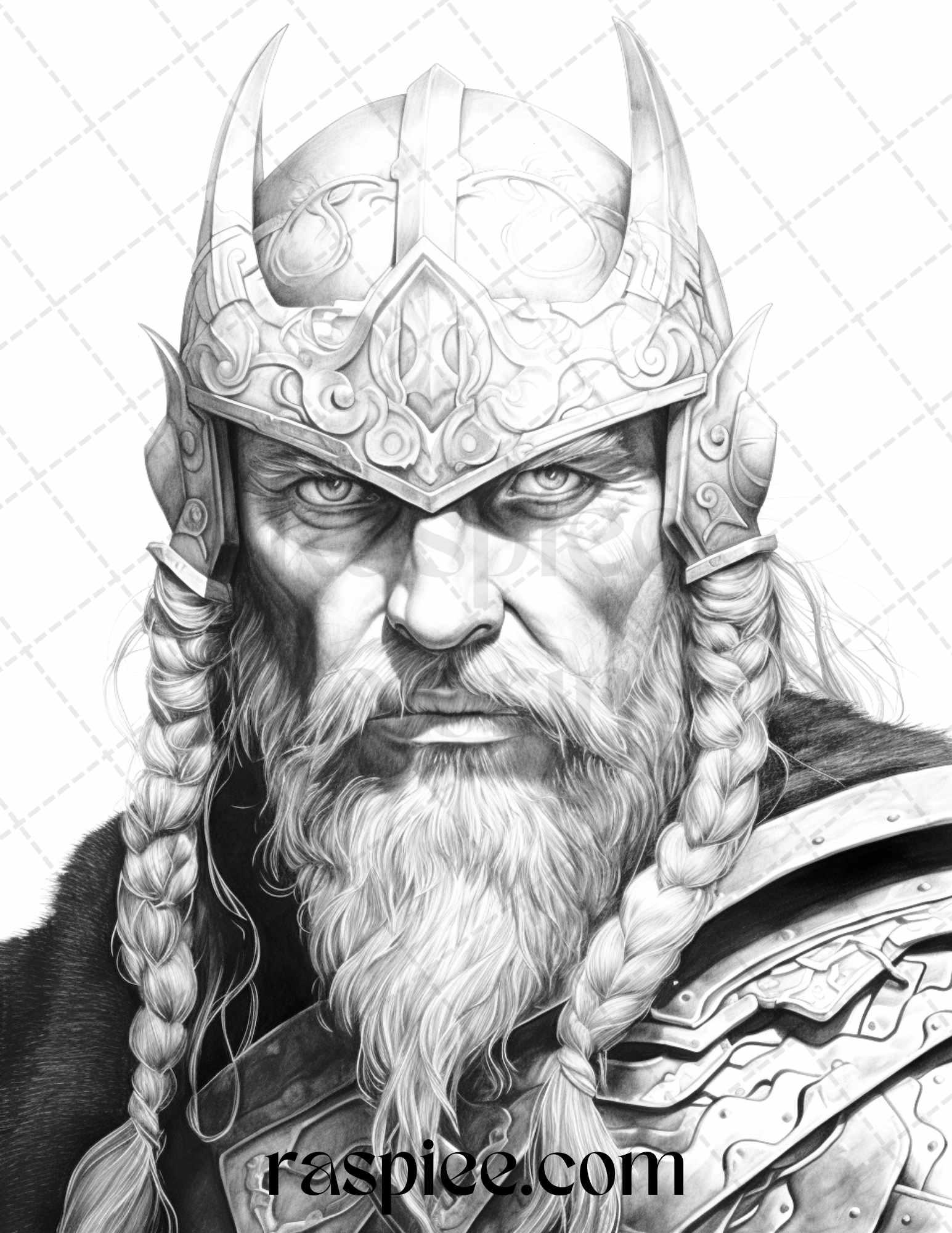 55 Viking Warriors Portrait Grayscale Coloring Pages Printable for Adults, PDF File Instant Download