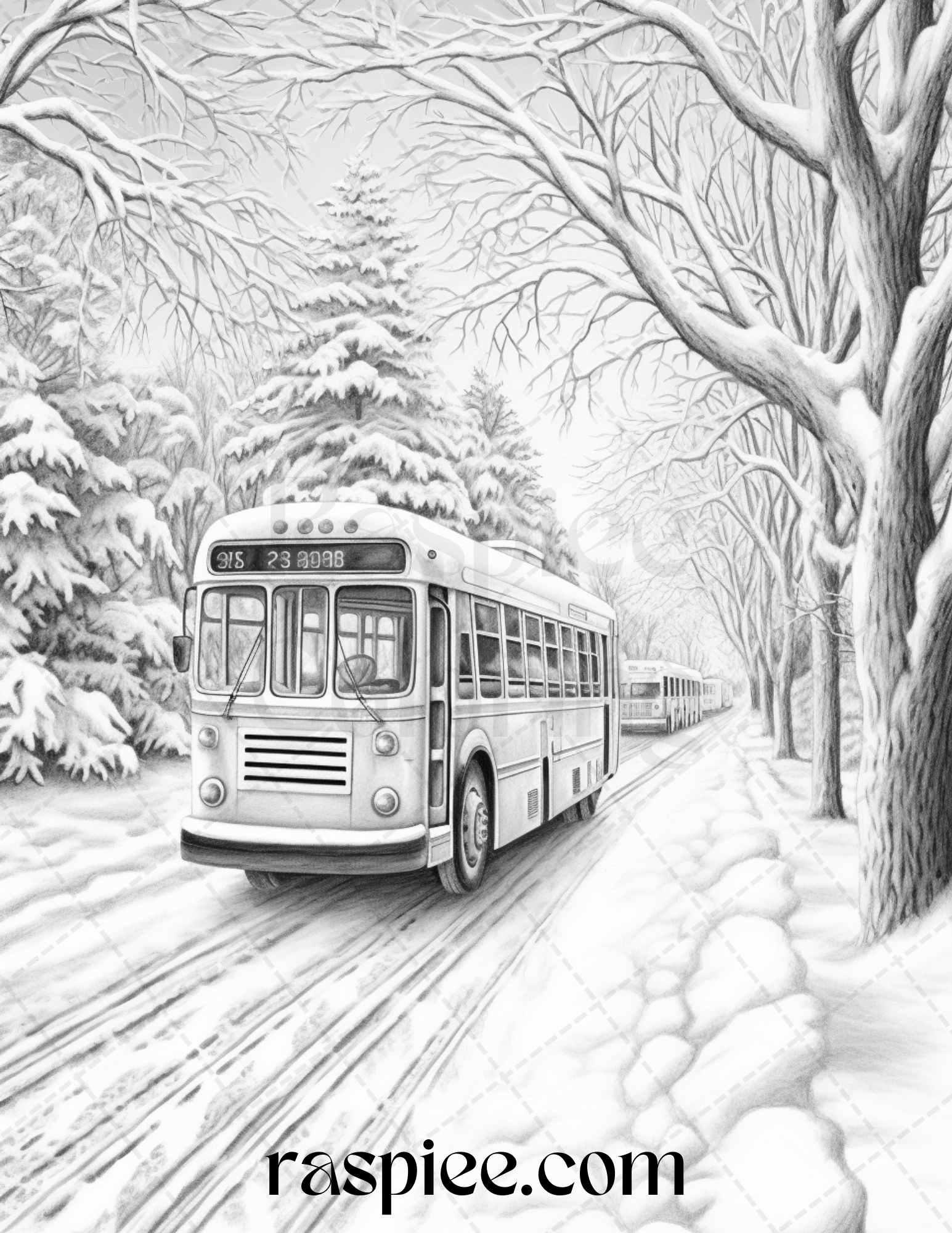 Winter Scenery Grayscale Coloring Pages Printable, Relaxing Snowy Landscapes, PDF File Instant Download