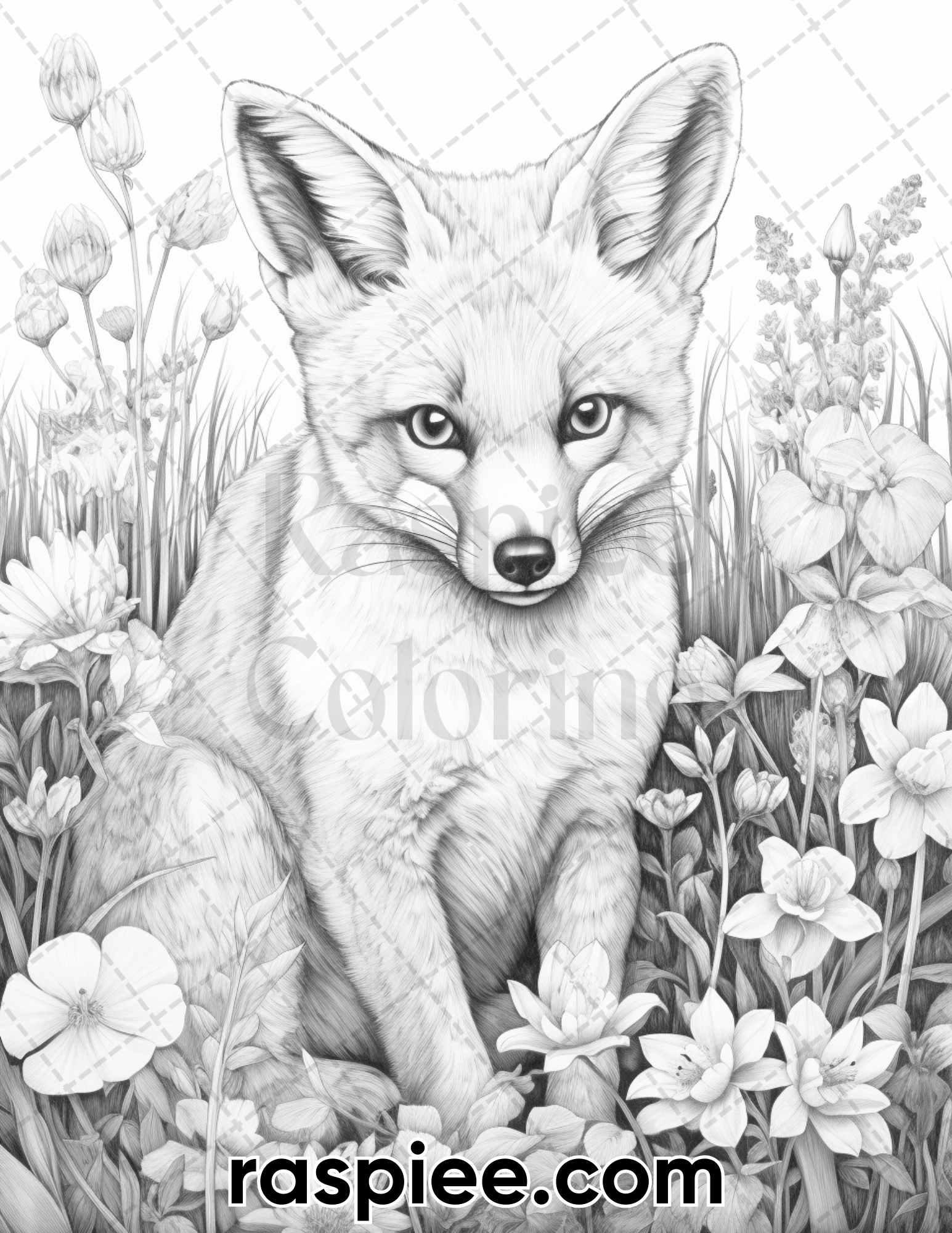 55 Enchanting Spring Animals Grayscale Adult Coloring Pages, Printable PDF Instant Download