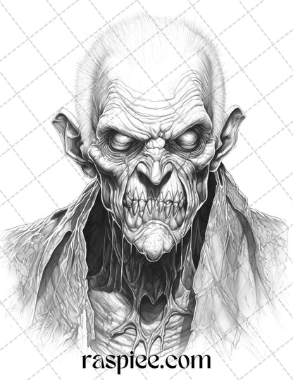 60 Halloween Vampire Grayscale Coloring Pages Printable for Adults, PDF File Instant Download