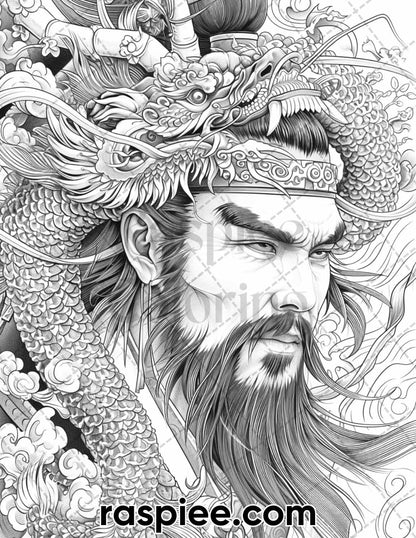 60 Traditional Japanese Tattoos Grayscale Adult Coloring Pages, Printable PDF Instant Download