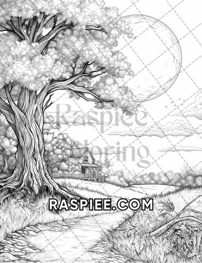 60 Relaxing Autumn Grayscale Adult Coloring Pages Printable PDF Instant Download