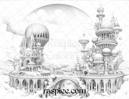 55 Celestial Landscapes Grayscale Coloring Pages Printable for Adults, PDF File Instant Download
