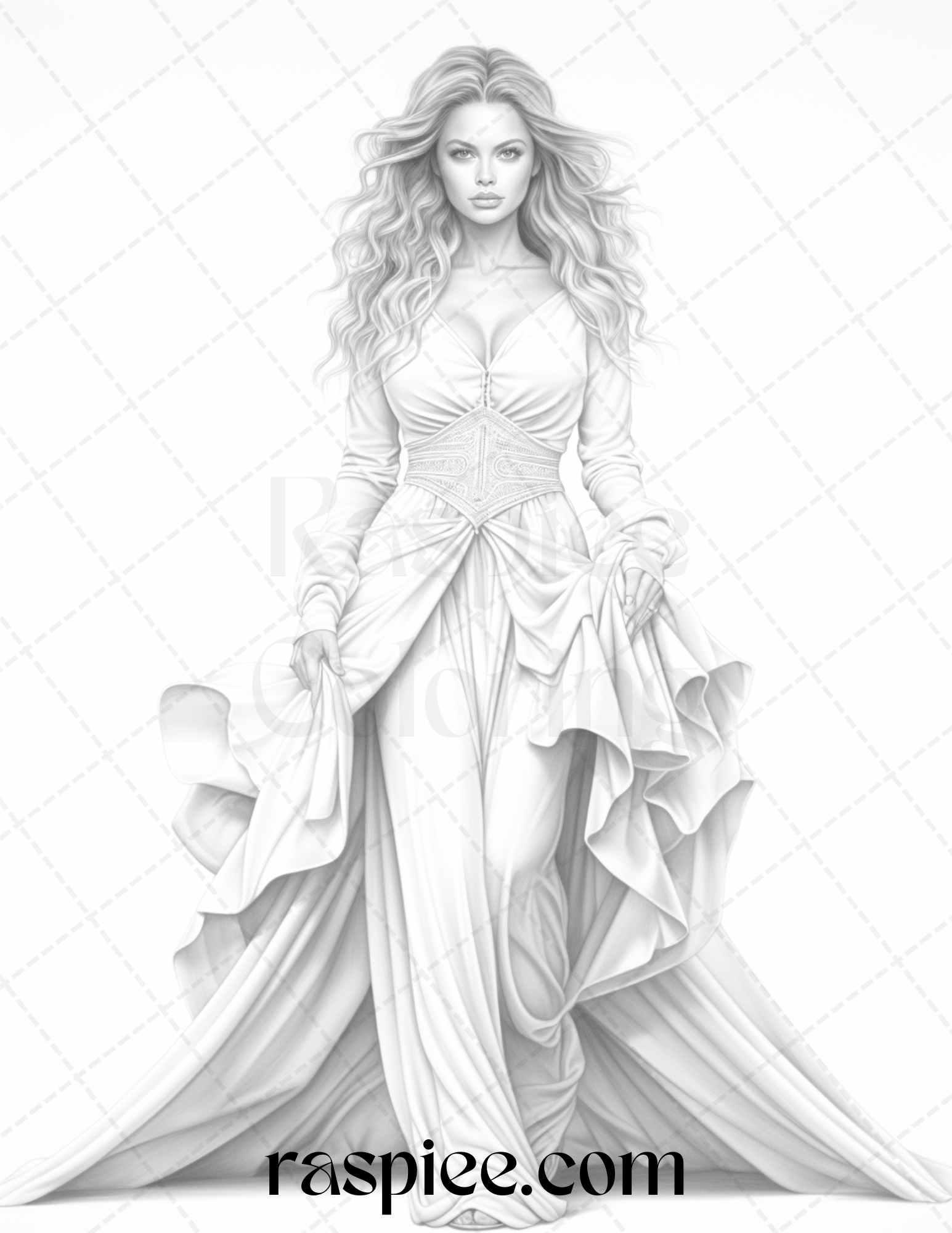 Fashion Show Grayscale Coloring Pages Printable for Adults, PDF File Instant Download