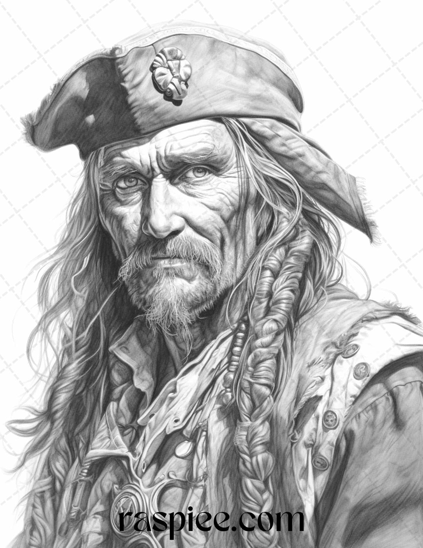 60 Pirate Life Grayscale Coloring Pages Printable for Adults, Stress Relief Coloring, PDF File Instant Download