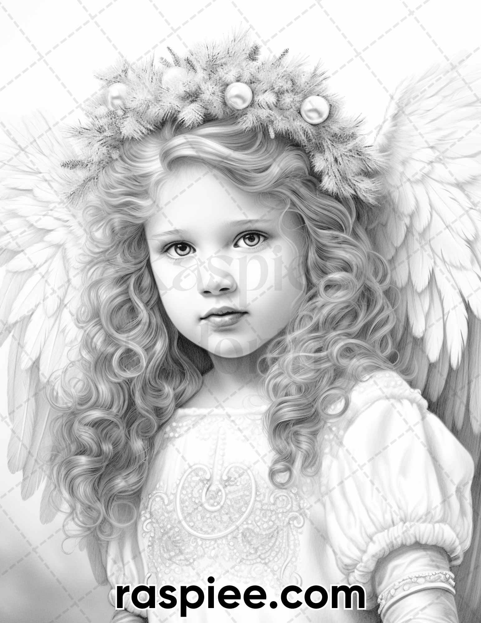 55 Christmas Angel Grayscale Coloring Pages for Adults, Printable PDF Instant Download