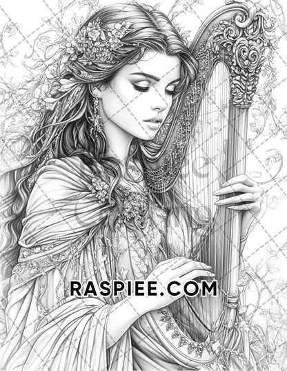 Enchanted Witches Adult Coloring Pages Printable PDF Instant Download