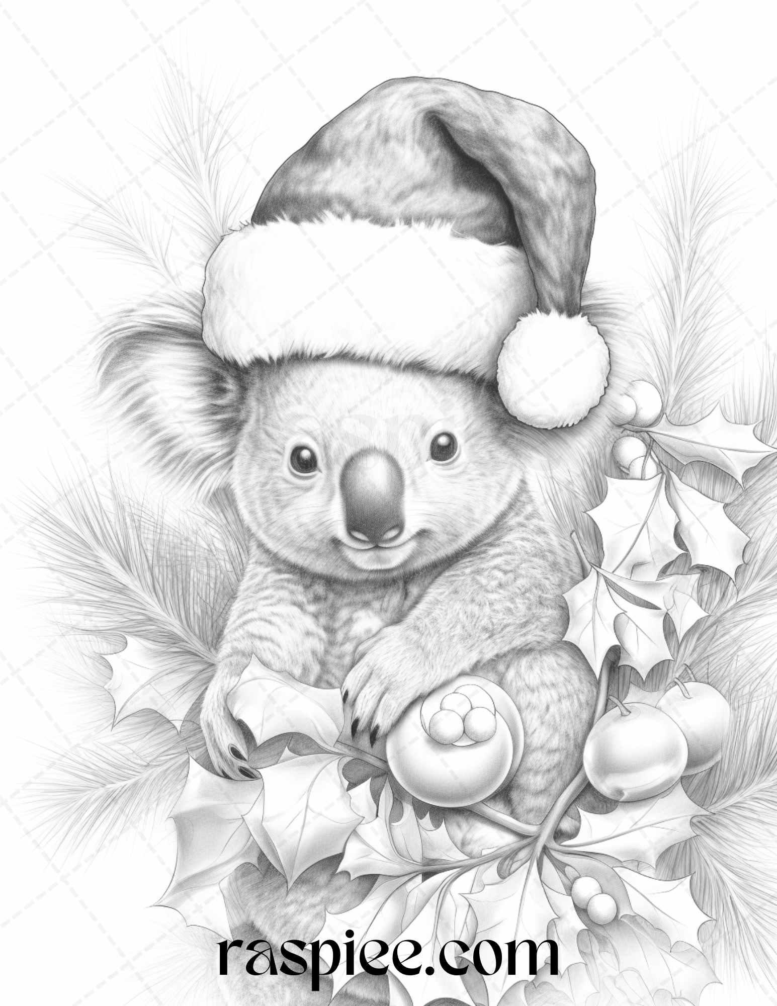 70 Christmas Animals Grayscale Coloring Pages Printable for Adults, PDF File Instant Download