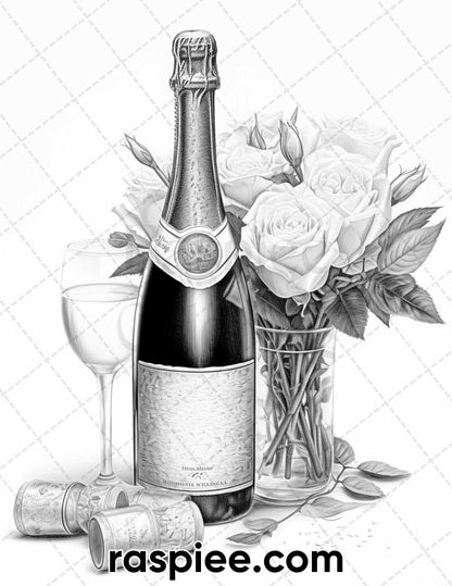 50 Sweet Valentine Grayscale Adult Coloring Pages, Printable PDF Instant Download