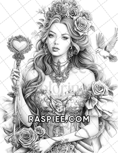 60 Fantasy Beauties Grayscale Adult Coloring Pages Printable PDF Instant Download