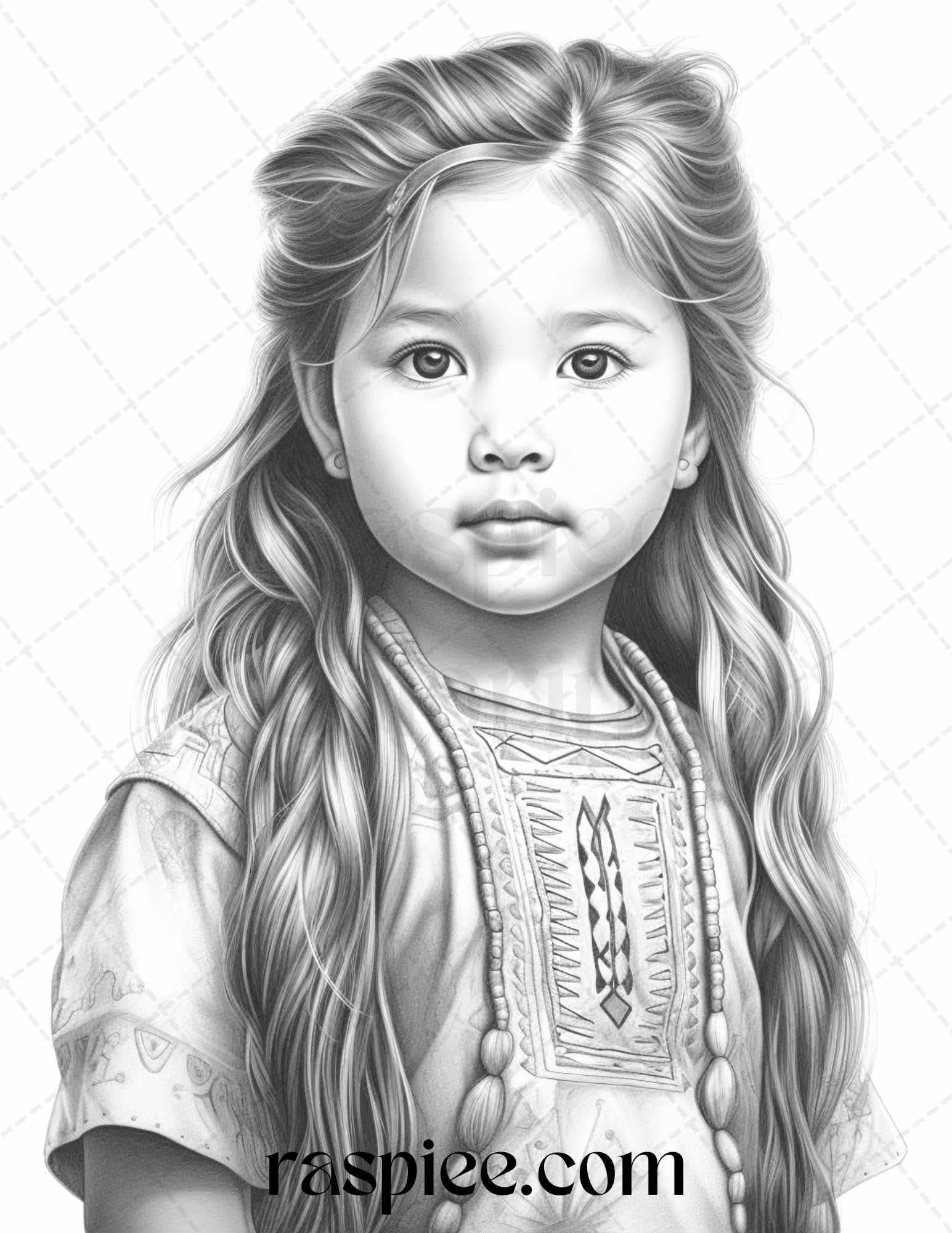 50 Native American Little Girls Boys Grayscale Coloring Pages Printable for Adults Kids, PDF File Instant Download