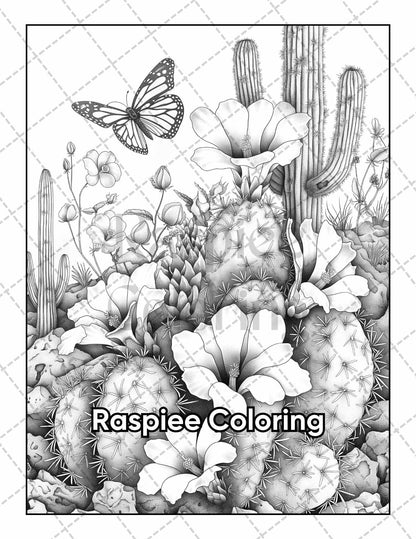 50 Butterflies & Flowers Grayscale Adult Coloring Pages Printable PDF Instant Download