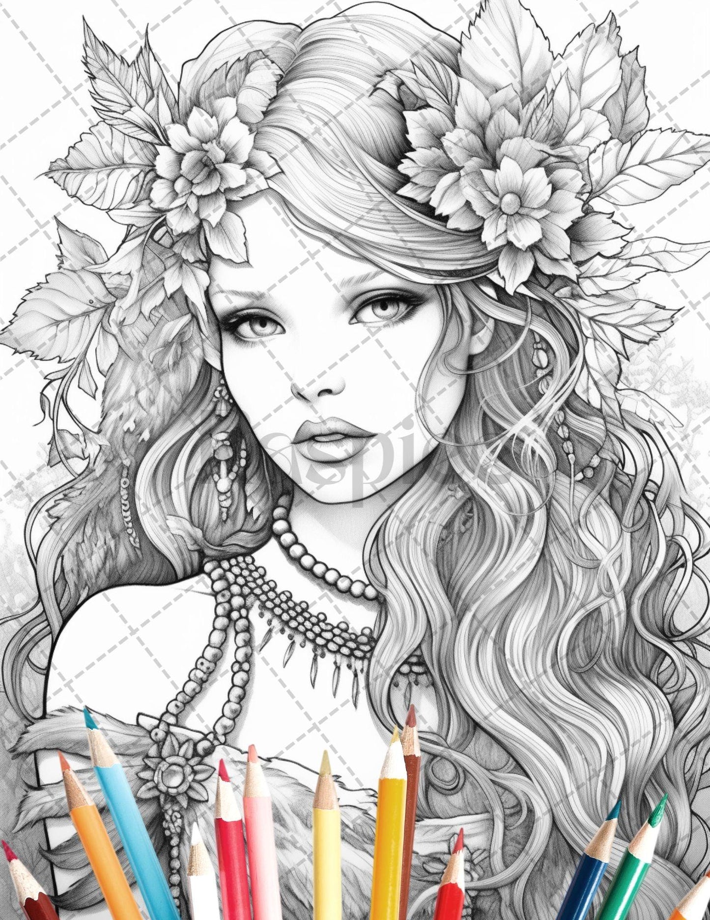 35 Beautiful Printable Elf Girls Coloring Book for Adults, Grayscale Coloring Page, PDF File Instant Download