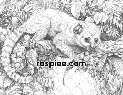 65 Rainforest Waterfall Grayscale Adult Coloring Pages, Printable PDF Instant Download