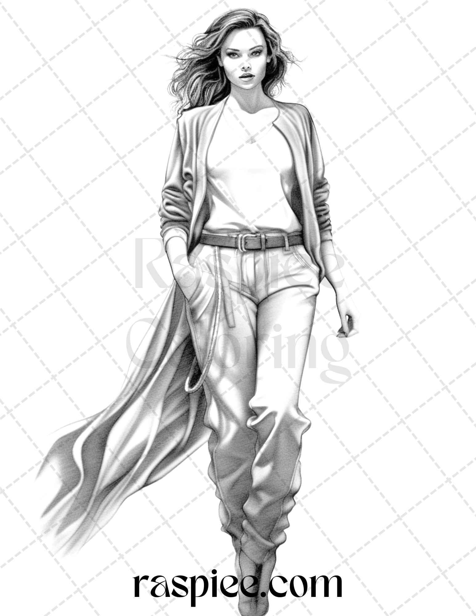 50 Streetwear Fashion Grayscale Coloring Pages Printable for Adults, PDF File Instant Download