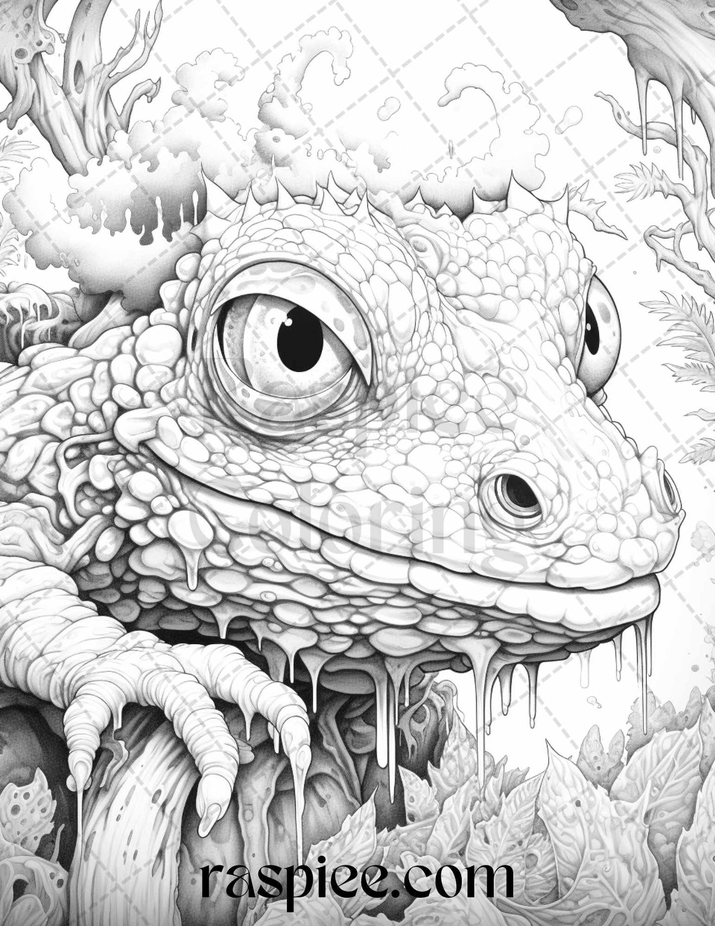53 Surreal Creatures Grayscale Coloring Pages for Adults, Printable PDF File Instant Download