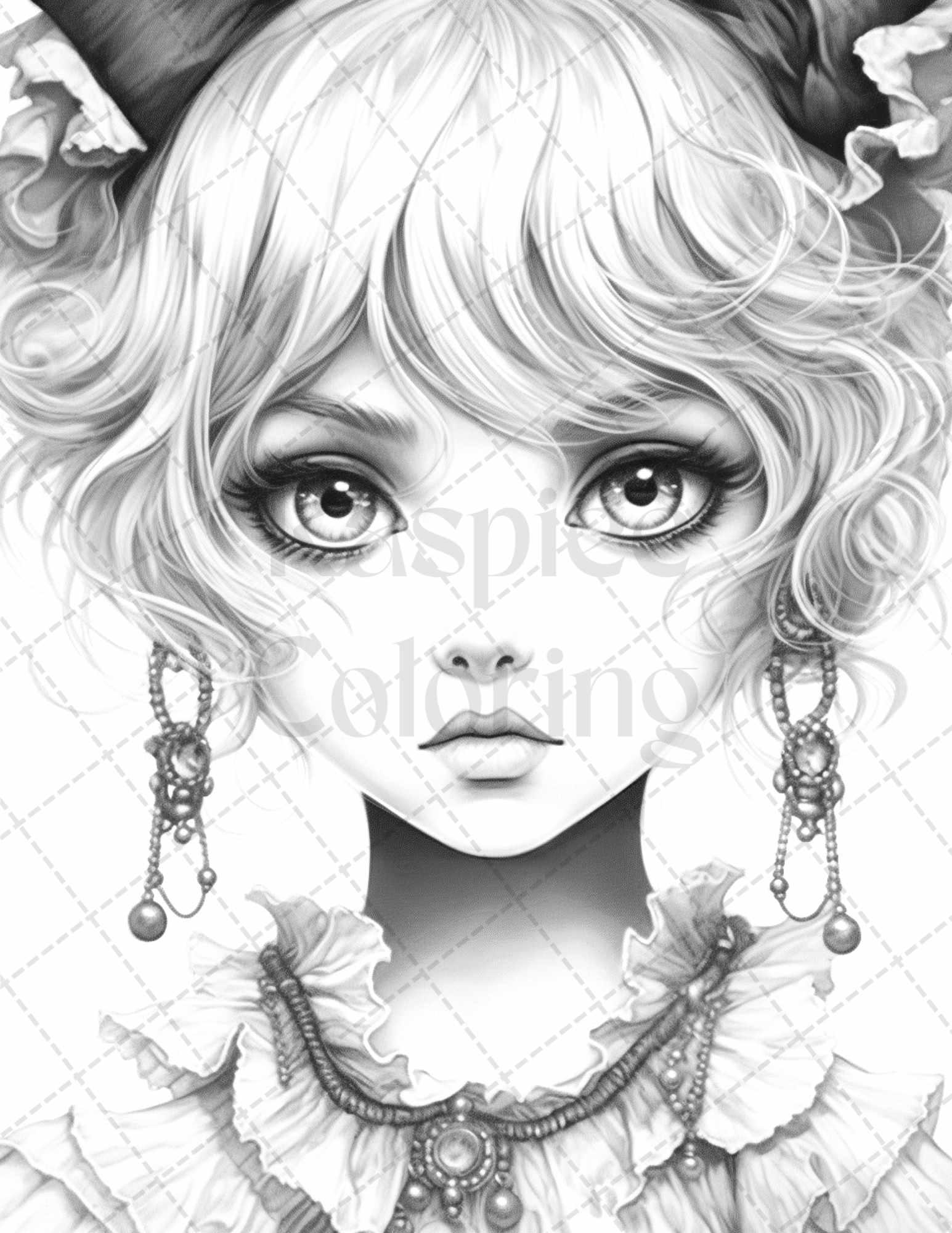 60 Adorable Gothic Girls Grayscale Coloring Pages Printable for Adults, PDF File Instant Download