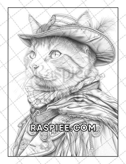 60 Cats Dressed Up Adult Coloring Pages Printable PDF Instant Download
