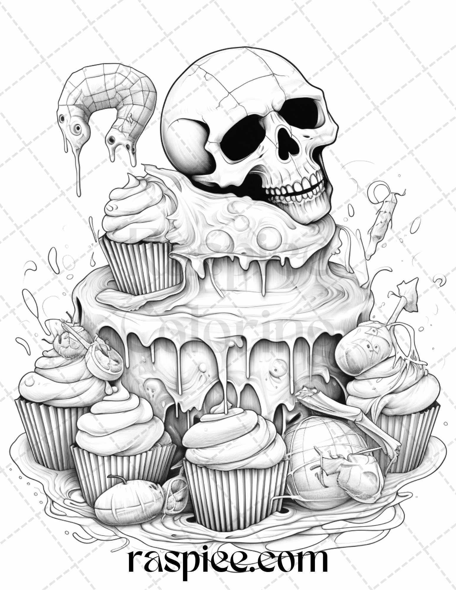 68 Halloween Spooky Desserts Grayscale Coloring Pages Printable for Adults, PDF File Instant Download