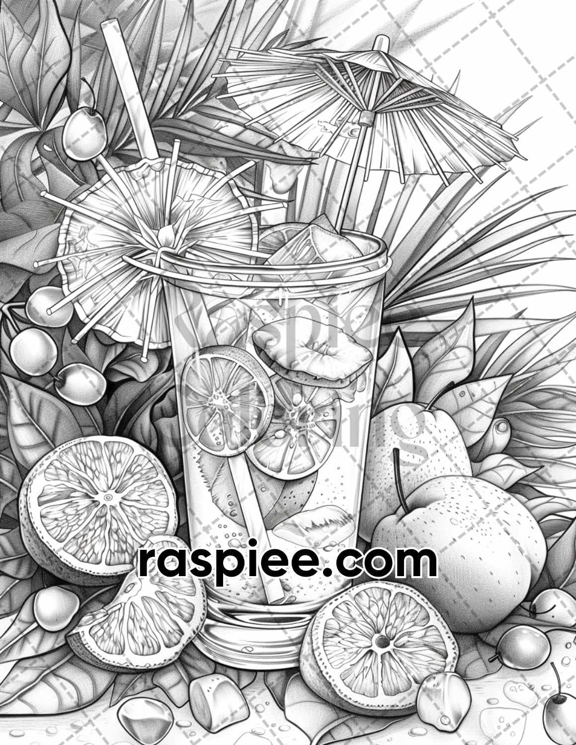62 Relaxing Summer Grayscale Adult Coloring Pages Printable PDF Instant Download