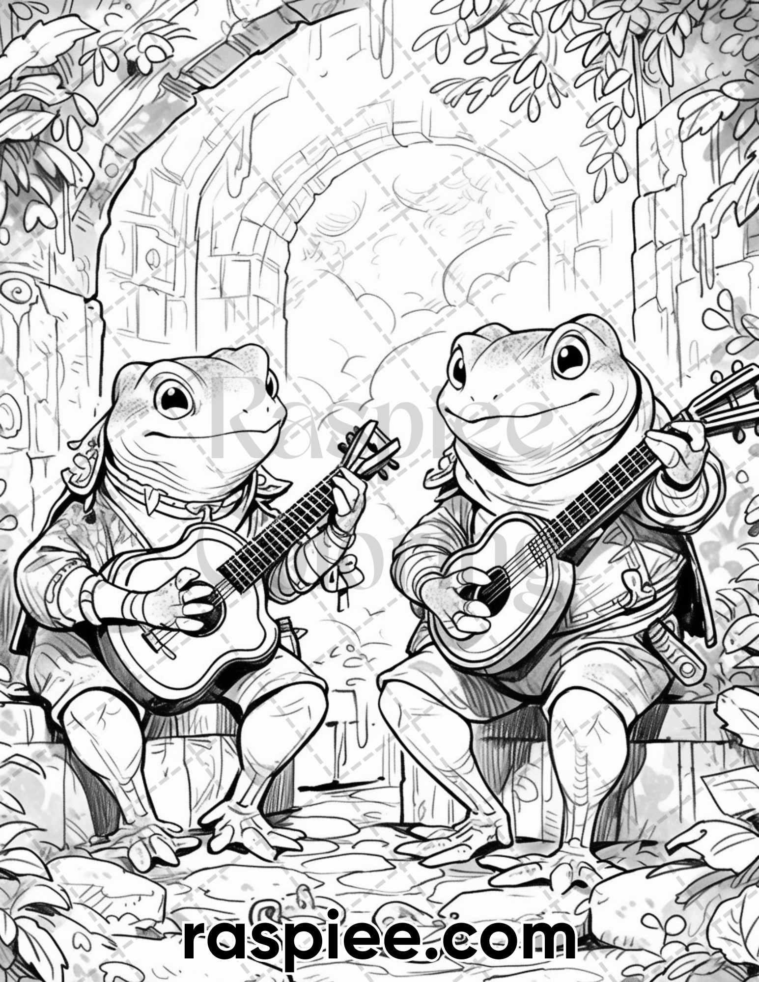 50 The Frog Kingdom Grayscale Coloring Pages for Adults, Printable PDF Instant Download