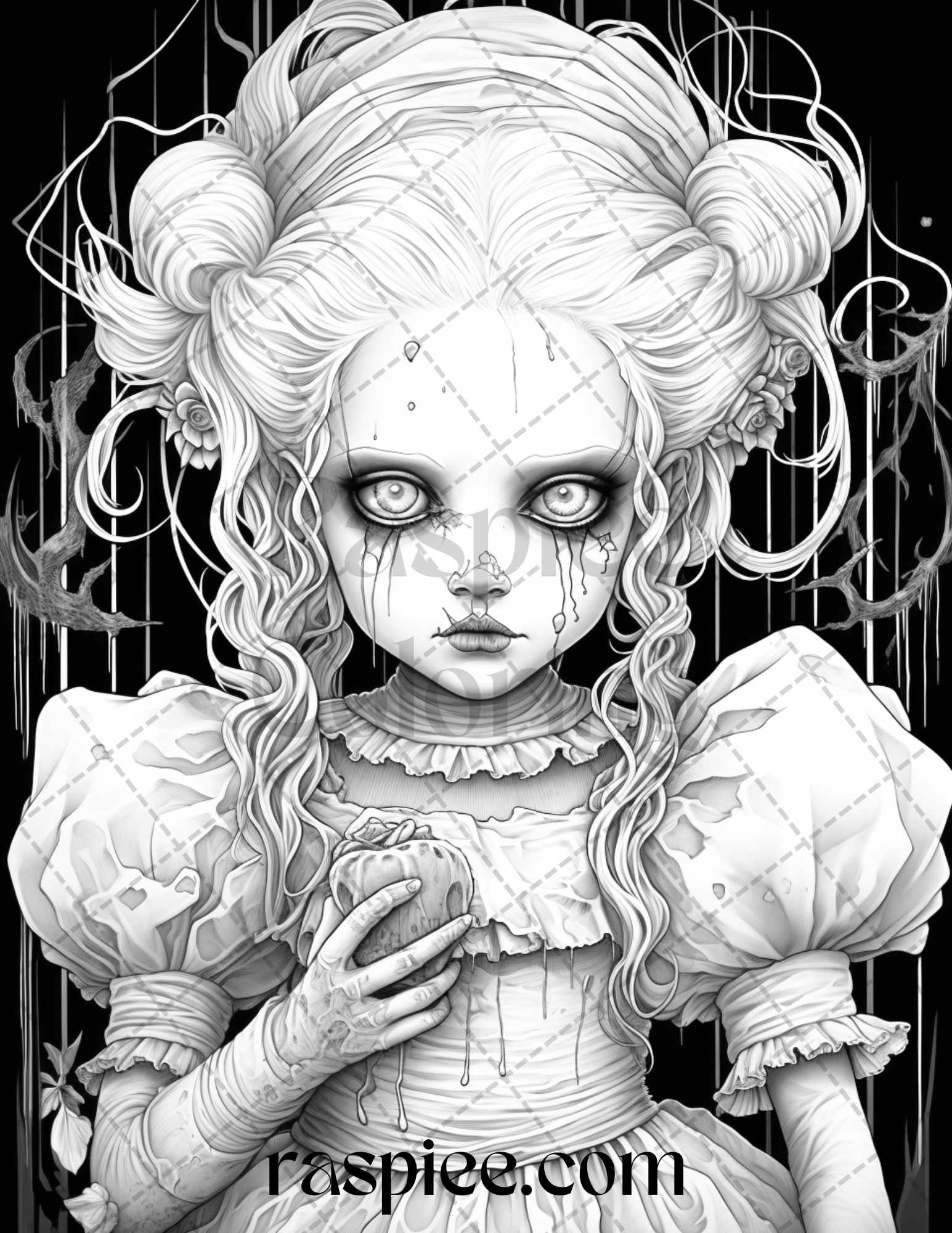 50 Scary Victorian Dolls Grayscale Coloring Pages Printable for Adults, PDF File Instant Download