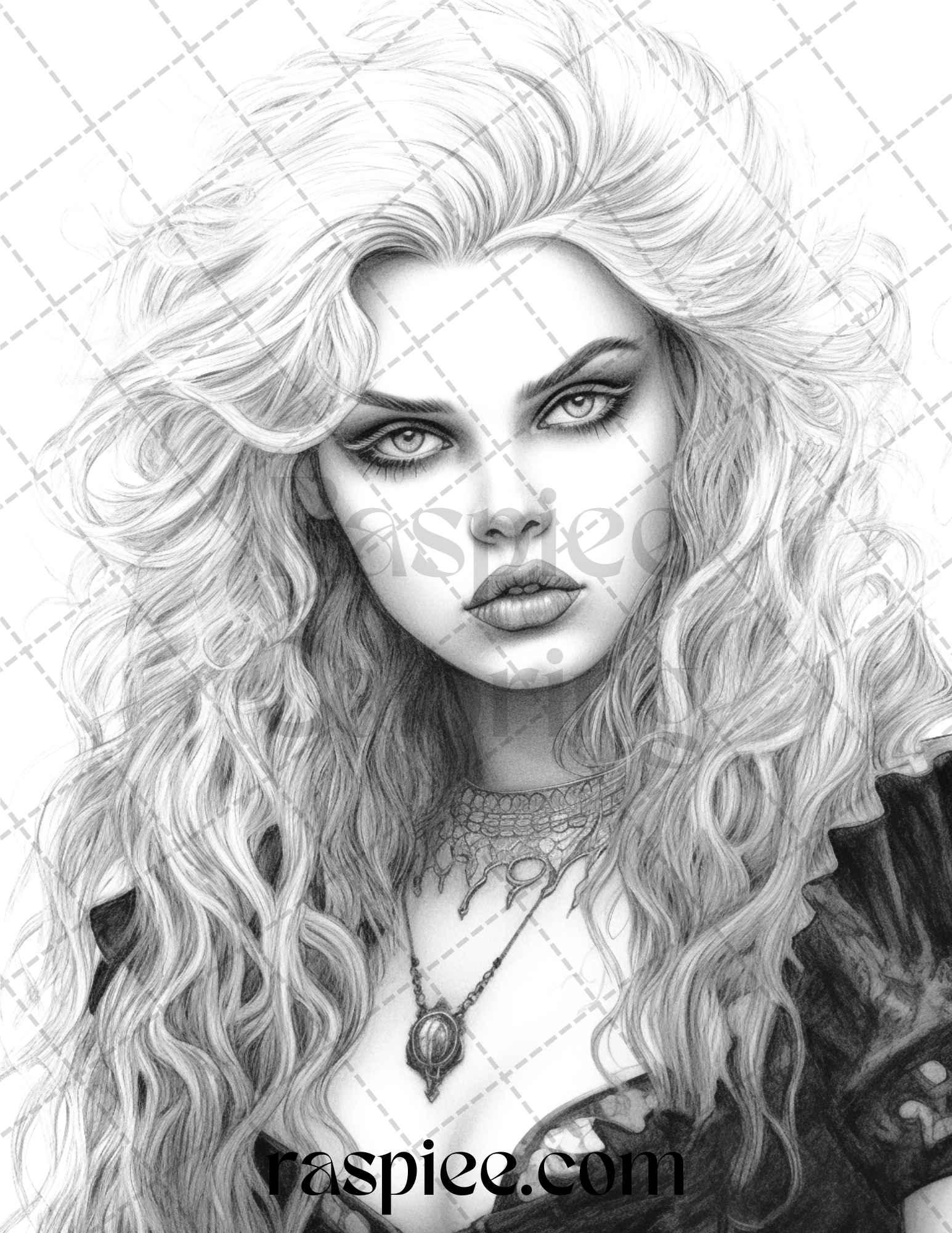 Bewitching Vampires Grayscale Coloring Pages Printable for Adults, PDF File Instant Download