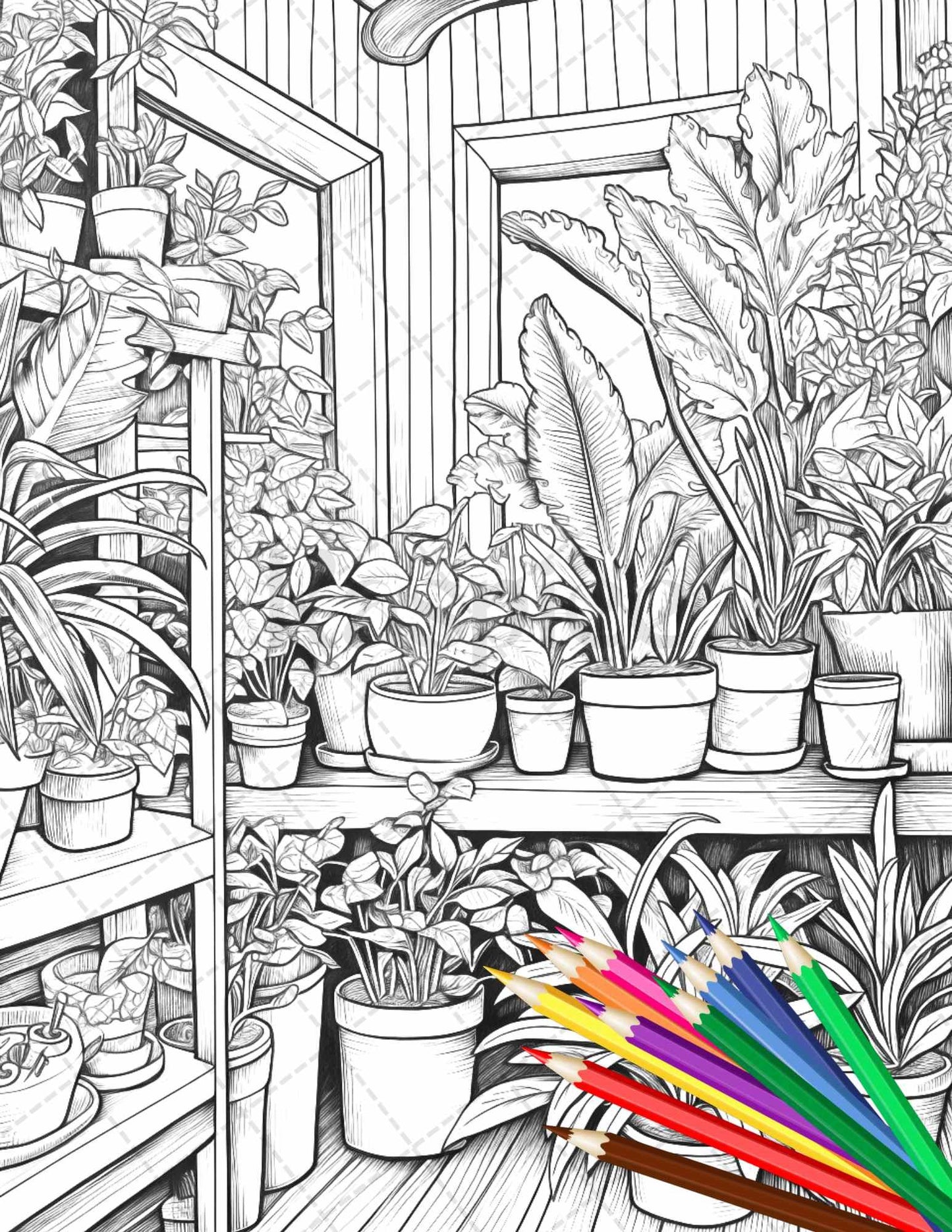 38 Indoor Houseplants Coloring Pages Printable for Adults, Grayscale Coloring Page, PDF File Instant Download