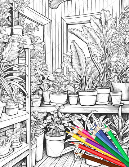 38 Indoor Houseplants Coloring Pages Printable for Adults, Grayscale Coloring Page, PDF File Instant Download