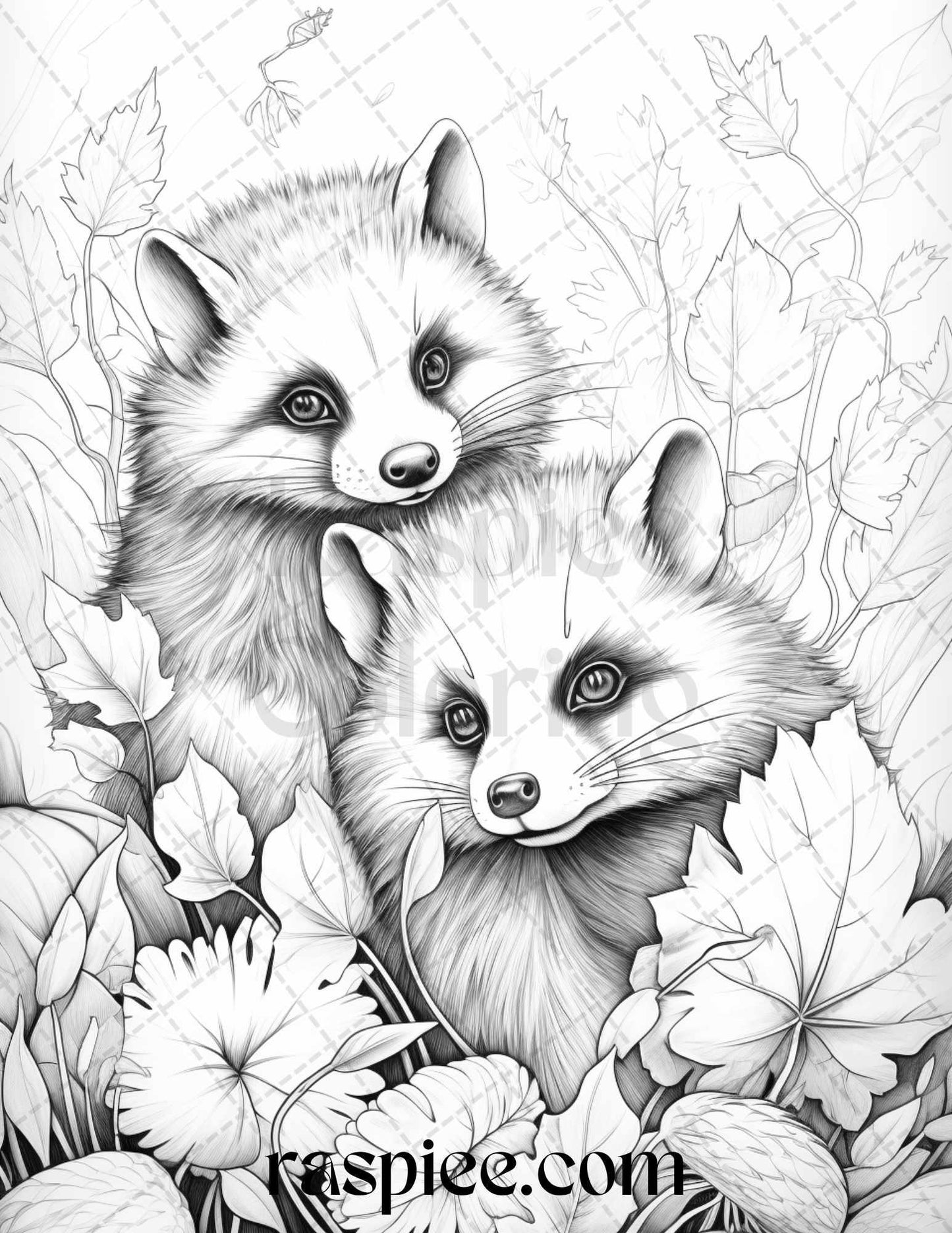 Autumn Animals Grayscale Coloring Pages for Adults and Kids, Printable PDF File Instant Download
