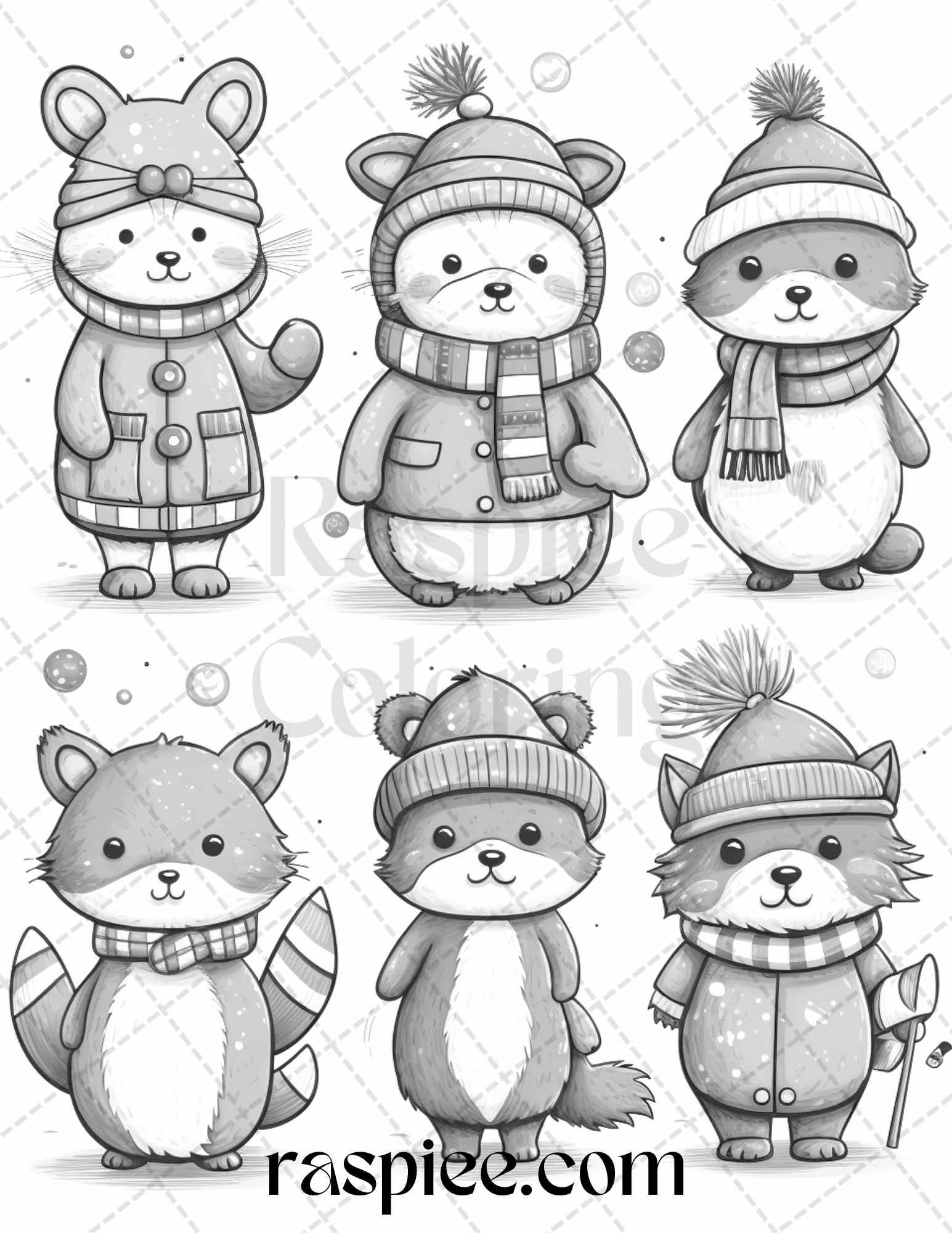 70 Christmas Critters Grayscale Coloring Pages Printable for Adults and Kids, PDF File Instant Download