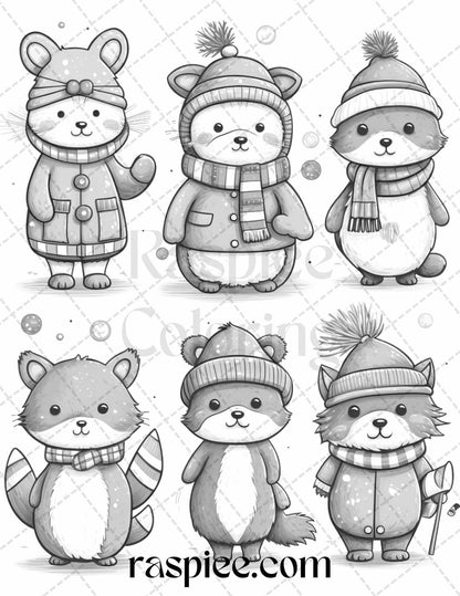 70 Christmas Critters Grayscale Coloring Pages Printable for Adults and Kids, PDF File Instant Download