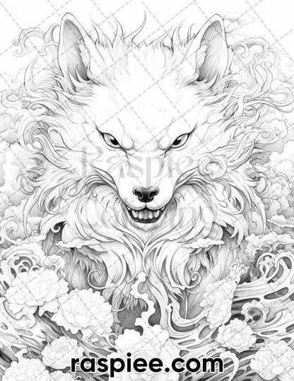60 Mythical Creatures Grayscale Coloring Pages for Adults, Printable PDF Instant Download