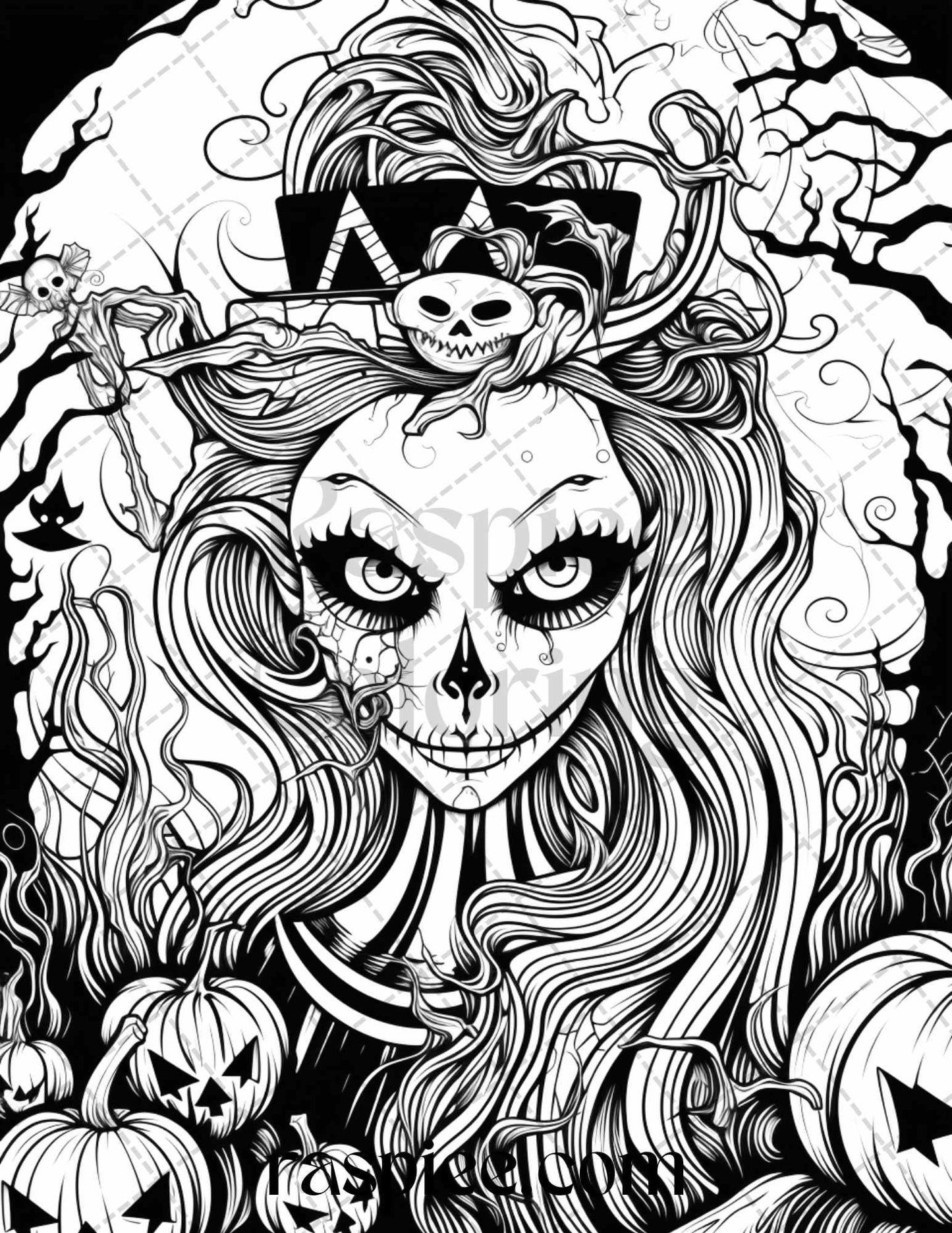 50 Spooky Miss Nightmare Grayscale Coloring Pages Printable for Adults, PDF File Instant Download