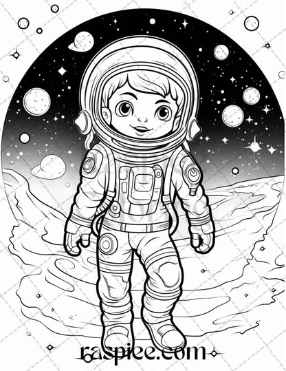 50 Cute Astronaut Adventures Coloring Pages Printable for Kids, PDF File Instant Download