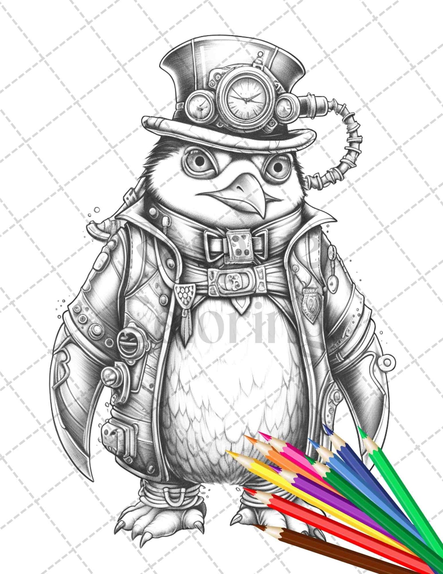 60 Steampunk Animals Grayscale Coloring Pages Printable for Adults, PDF File Instant Download